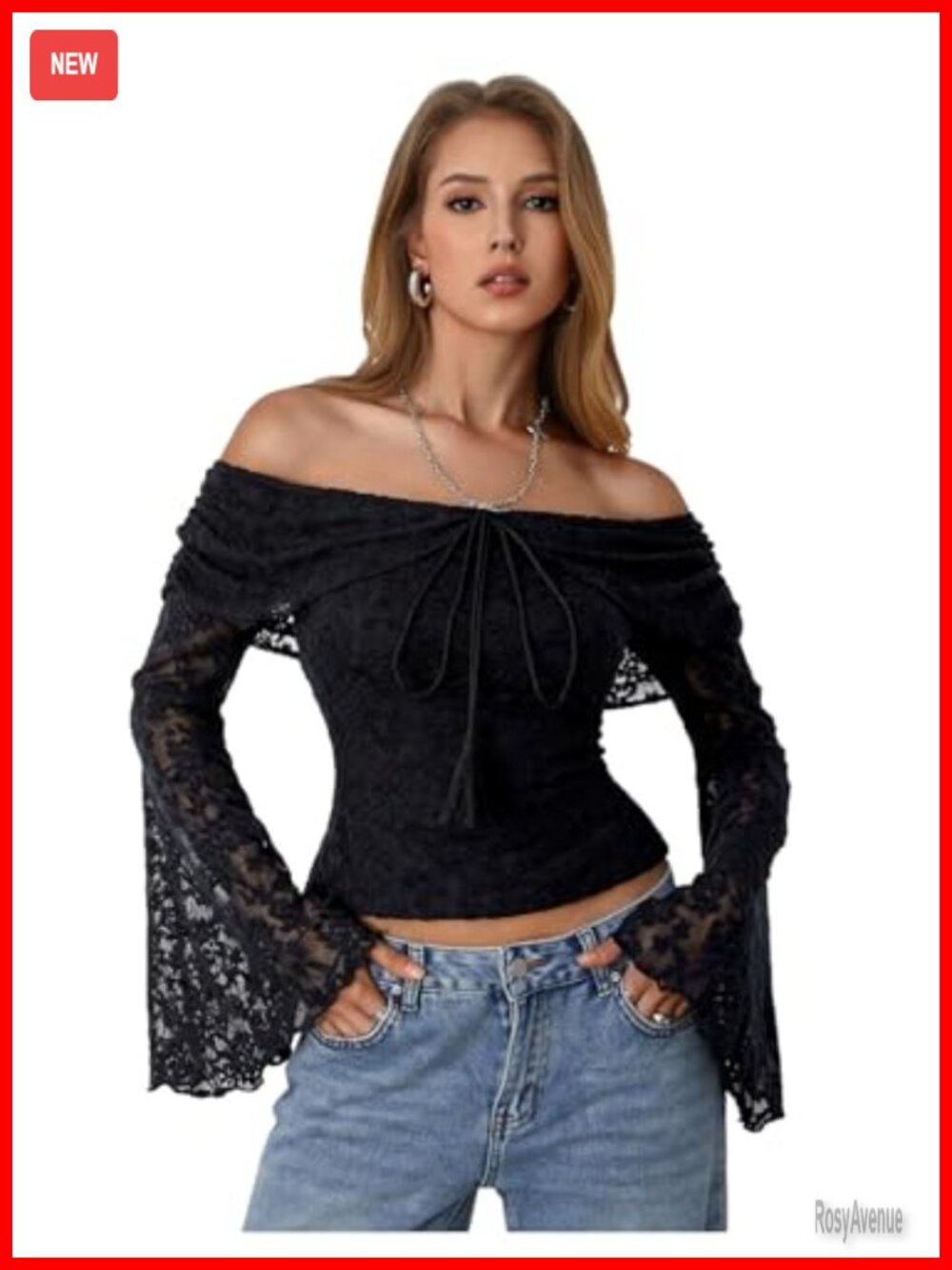 Women's Lace Off Shoulder Ruffle Crop Top Bell Sleeve Tank Y2K